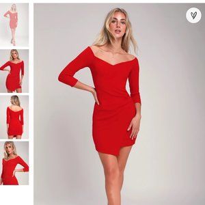 Lulu's Sexy Red Wide-Neck Dress, Size M
